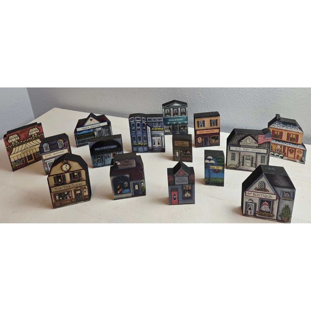Vintage 90s Brandywine Woodcrafts Village Shelf Sitter Collection 15pc Americana